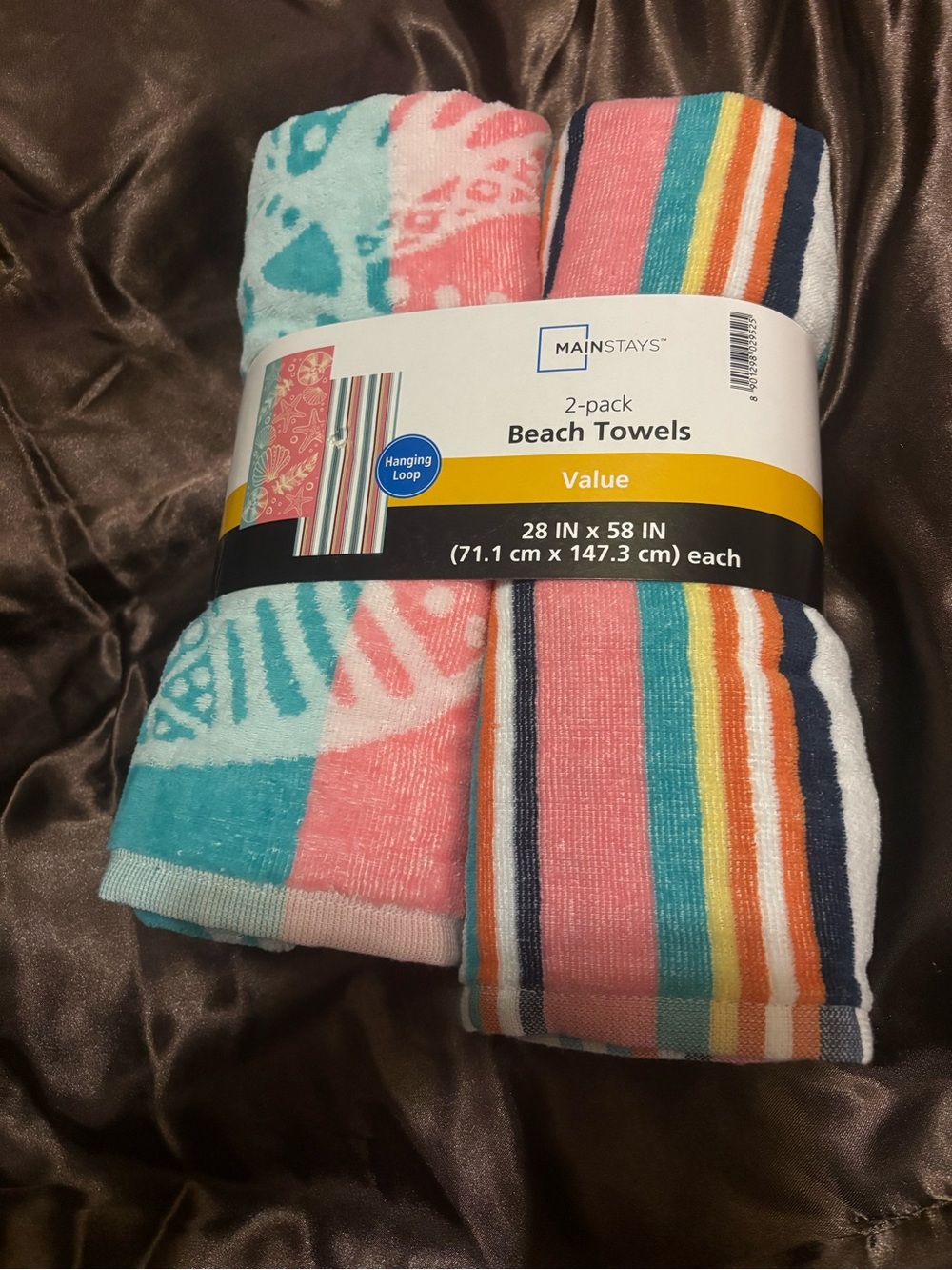 Mainstays Coral & Teal Striped and Patterned 2-Pack Beach Towels
